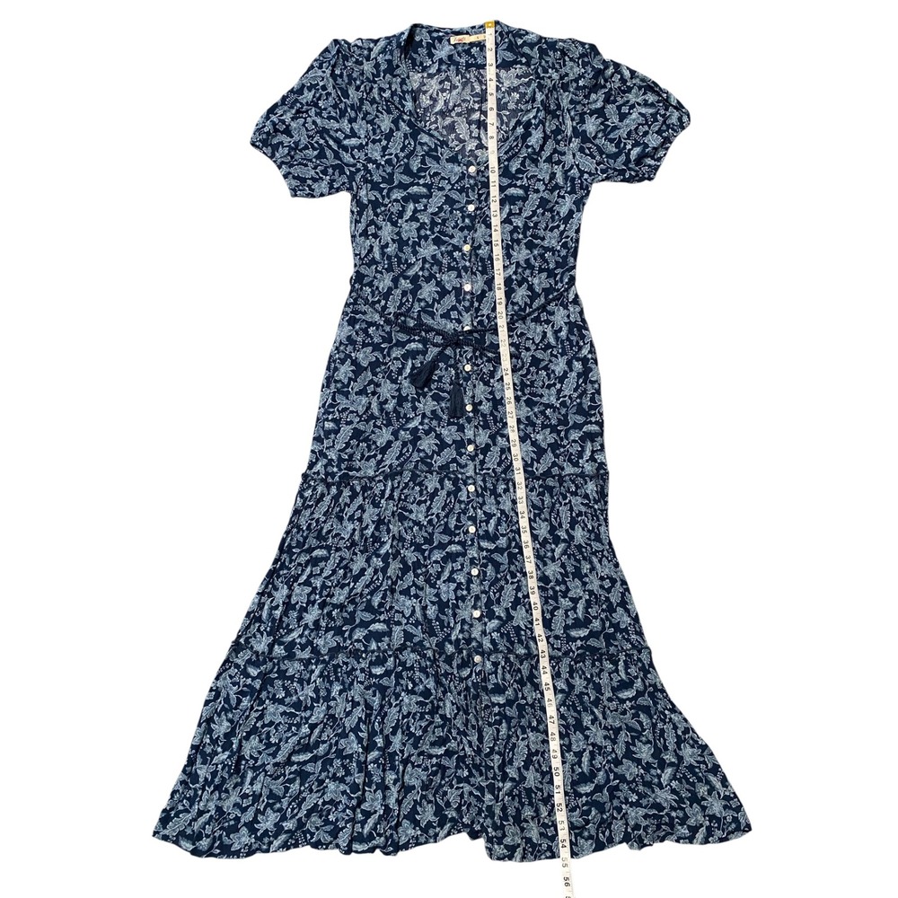 Faherty Isha Dress Navy Blue Floral Tiered Button Front Midi Womens Size Small - Picture 4 of 8
